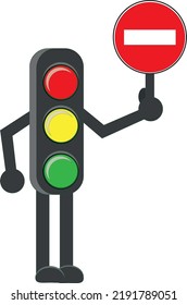 Ilustrador Caricatura de luz con signo de parada