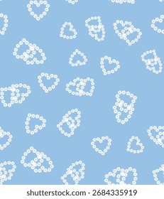 Ilustrador Vector Patrón Corazón Flor color blanco y color azul Fondo
