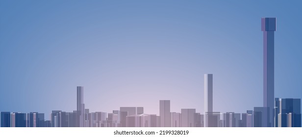 Illustrator vector of abstract geometry silhouette cityscape in horizontal design. Panoramic scenic of construction industry, house, town and tower. Design for element, poster, wallpaper.
