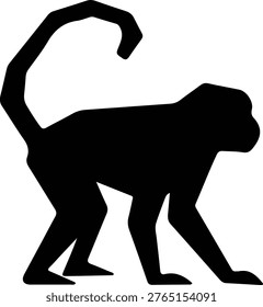 Illustrator Vector Capuchin monkey standing with curved tail silhouette