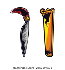illustrator vector design of traditional badik weapons, Makassar, South Sulawesi, Indonesia