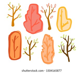 Illustrator vector format linear flat - Autumn background - illustration Landscape with trees, plants and copy space for text.