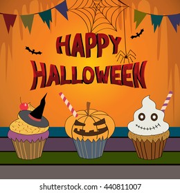 Illustrator vector of halloween cupcakes in holiday parties.