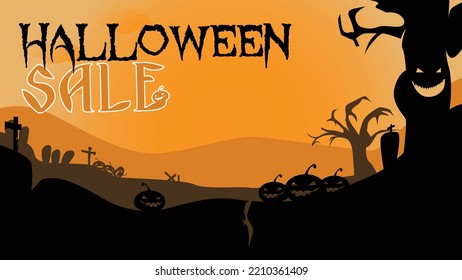 illustrator Vector of haunted grave with text halloween Sale, this used for banner,poster and media ads