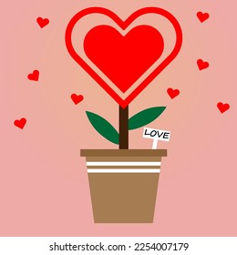 Illustrator vector of heart plant in a brown pot with text love