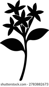 Illustrator Vector Ixora flower with leaves minimalist black silhouette