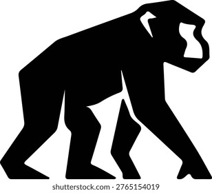 Illustrator Vector Lowland gorilla on four legs in profile silhouette