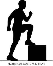 Illustrator Vector Man silhouette exercising doing box step ups 
