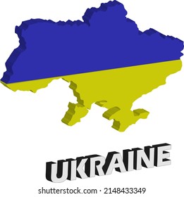 illustrator vector of map ukraine, 3d map ukraine. Map of Ukraine land border with flag. 