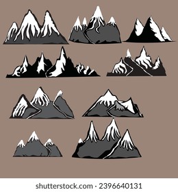 Illustrator vector of mountain silhouette clip-art collection set