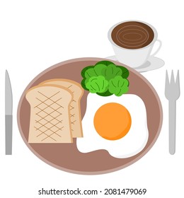 Illustrator vector of a set of breakfast with egg, bread,vegetable, a cup of coffee 