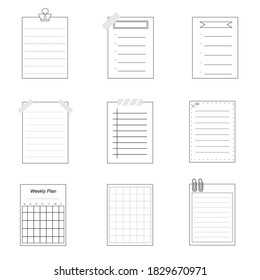 Illustrator vector of a set of note paper , template of diary, planer