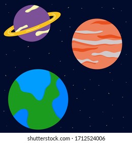 Illustrator vector of universe with planet, world, Saturn, Jupiter,earth