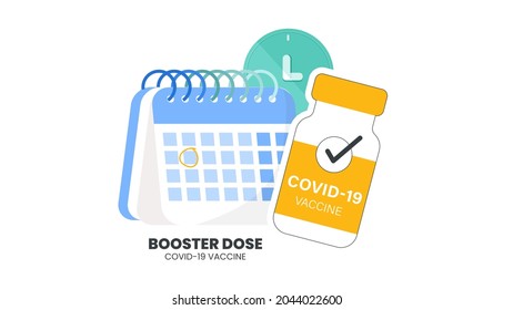 Illustrator vector of Vaccine bottle, syringe injection and calendar. Third booster shots vaccine after primer dose. Booster injection to increase immunity or COVID-19  vaccine booster dose concept.