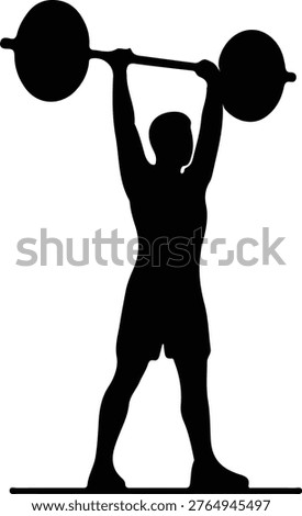 Illustrator Vector weightlifter lifting barbell overhead strength training exercise 