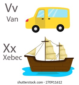 Illustrator of vehicles set five with van and xebec