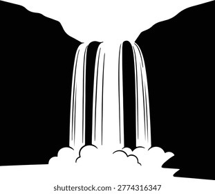 Illustrator Waterfall cascading down rocks cliffside nature