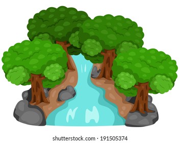 Illustrator of waterfall and Forest nature