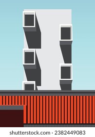 illustrator white building and windows with orange wall
