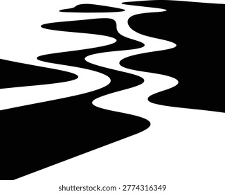 Illustrator Winding river creek stream black watercourse top view