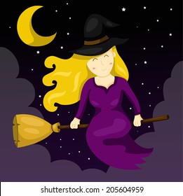 Illustrator of witch on the sky