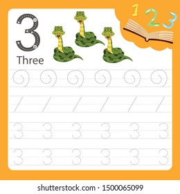 Illustrator of Worksheet writing practice number three animal