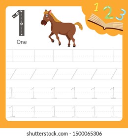 Illustrator of Worksheet writing practice number one animal