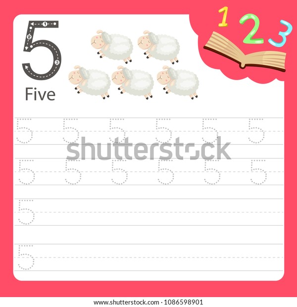 Illustrator Worksheet Writing Practice Number Animal Stock Vector ...