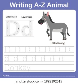Illustrator of writing a-z animal donkey