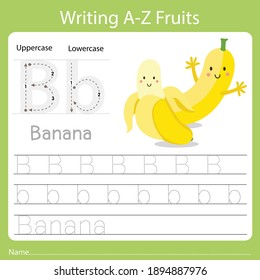Illustrator of writing a-z fruits a is banana