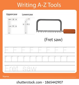 Illustrator of writing a-z tools F is fret saw