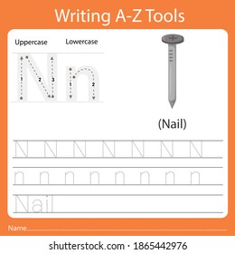 Illustrator of writing a-z tools N is nail