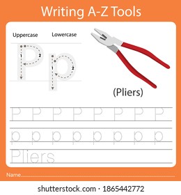 Illustrator of writing a-z tools P is pliers