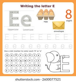 Illustrator of writing the letter e worksheet