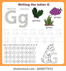 Illustrator of writing the letter g worksheet