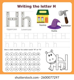 Illustrator of writing the letter h worksheet