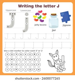 Illustrator of writing the letter j worksheet