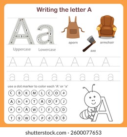 Illustrator of writing the letter a worksheet