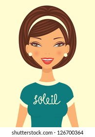 An illustratration of young beautiful woman smiling. Vector illustration