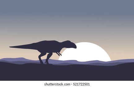 Illustratrion of mapusaurus at night scenery silhouettes