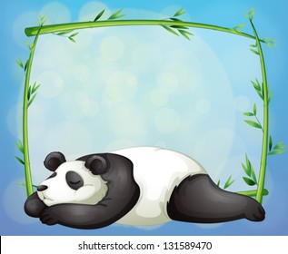 Illustrtaion of a sleeping panda and the empty frame made of bamboo