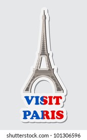 illustrtaion of sticker of visit Paris with Eiffel Tower