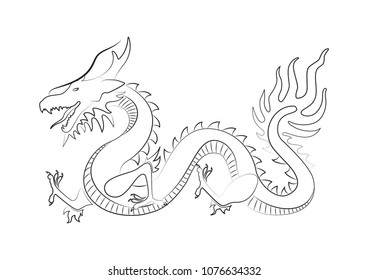 Illustrtion Dragon Line Stock Vector (Royalty Free) 1076634332 ...