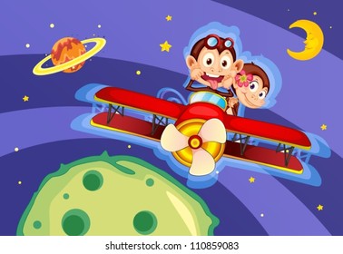 illustrtion of a monkeys flying in aircraft