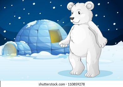 illustrtion of a polar bear and igloo