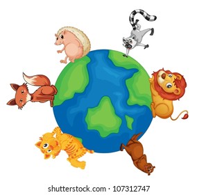 illustrtion of various animals on earth on white background