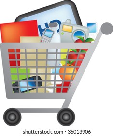 illutration of a shopping trolley full of shopping