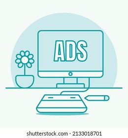 illutration vector graphic of ads popping up on the desktop. 
Perfect for describing internet advertising services for the needs of posters, flyers, etc