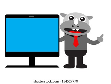 illutration vector graphic cartoon character of Rhino Businessman in activity