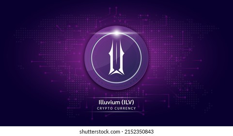 Illuvium coin cryptocurrency token symbol. Crypto currency with stock market investment trading. Coin icon on dark background. Economic trends finance concept. 3D Vector illustration.